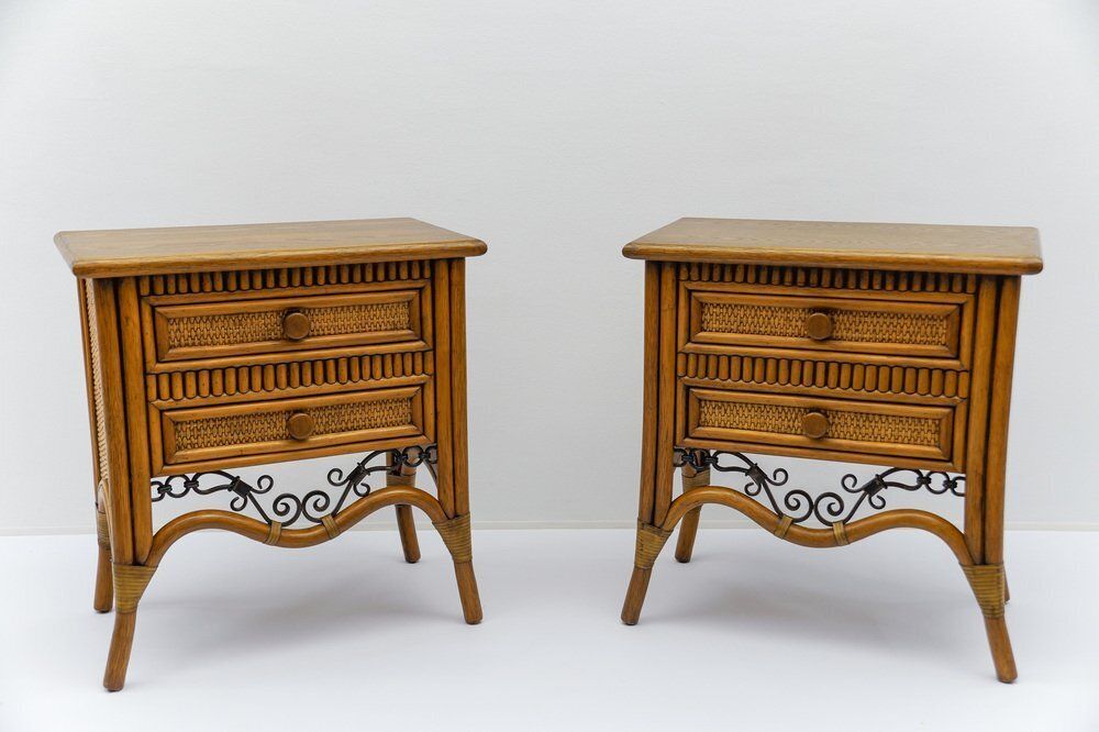 Italian Rattan And Wrought Iron Commode, 1970s, Set Of 2 photo Furniture