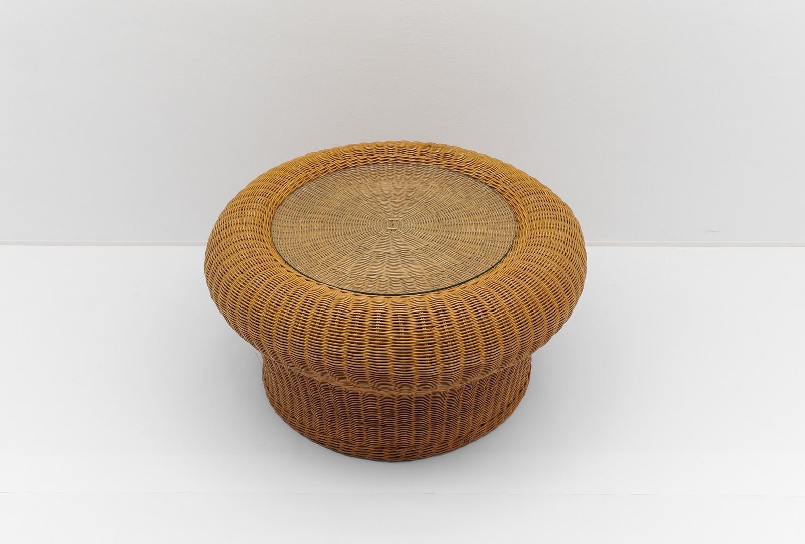 Round Coffee Table In Rattan And Glass, 1960s photo vinterior
