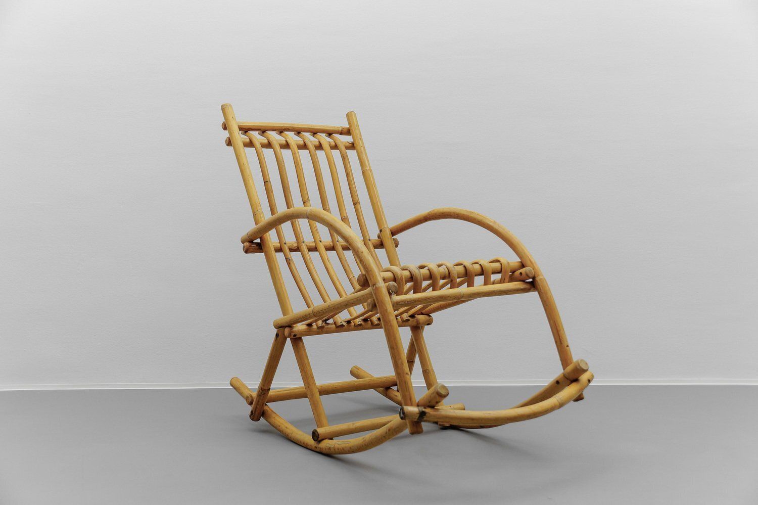Mid Century Modern Rattan And Bamboo Rocking Chair, 1960s