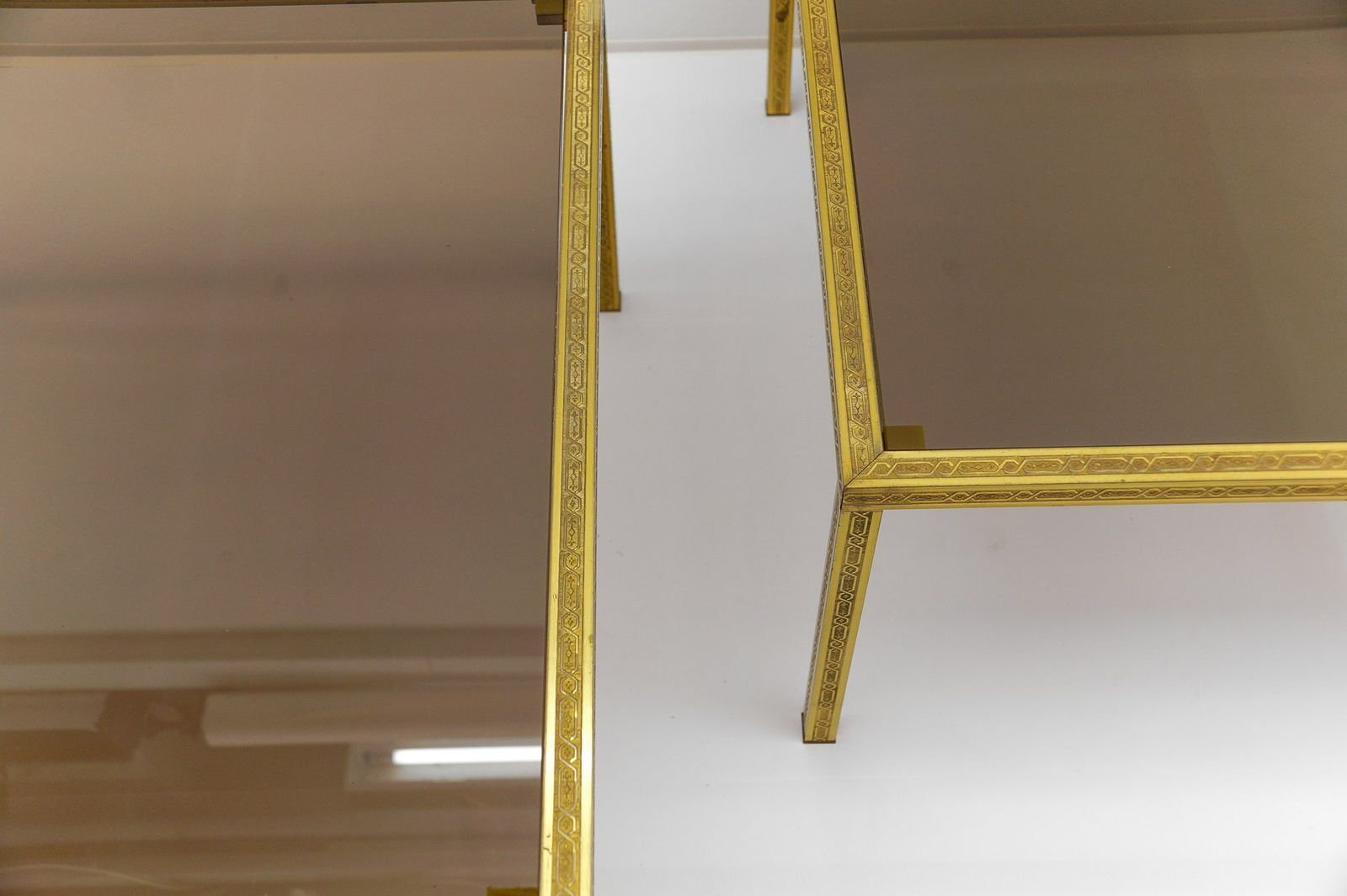 photo buy Brass And Smoked Glass Coffee Tables With Ornaments, 1970s, Set Of 2