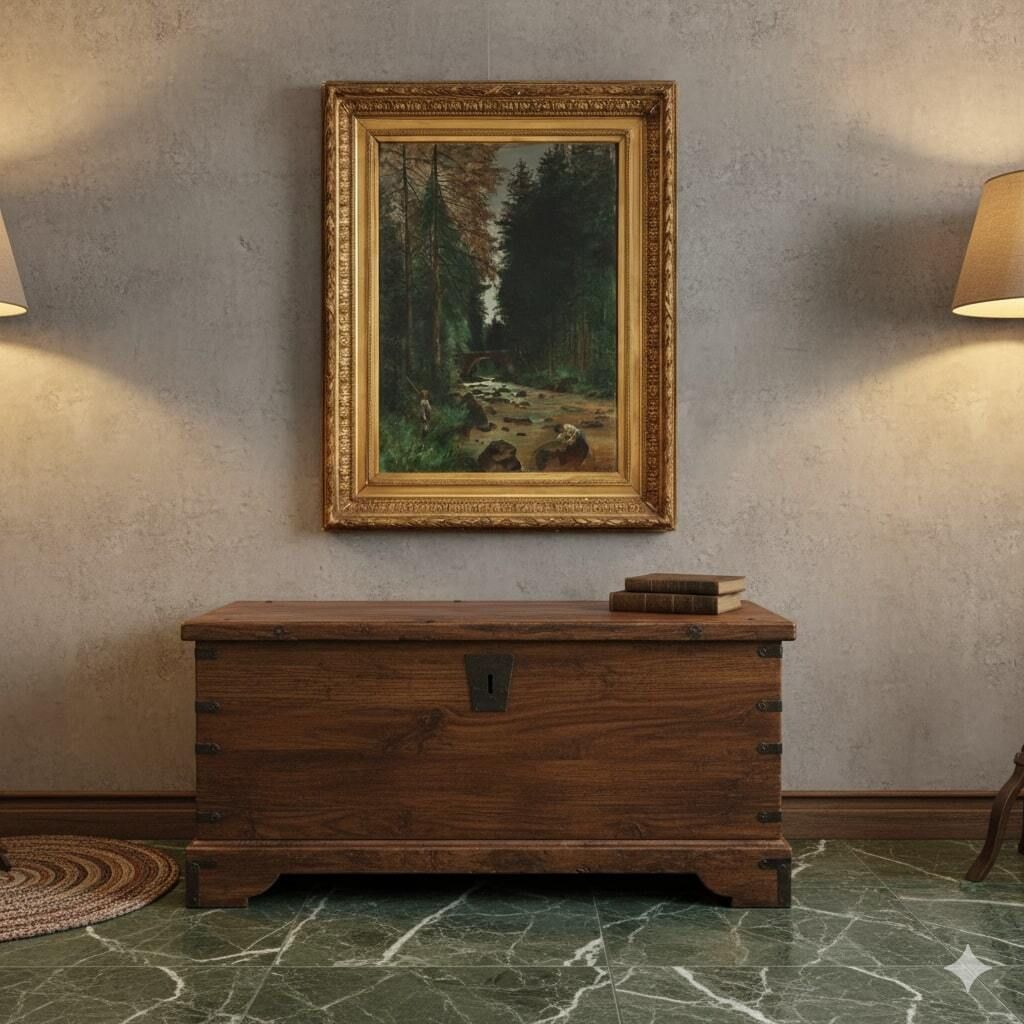 Antique Painting Wooden Landscape Signed Tristan Lacroix 1883 photo furniture