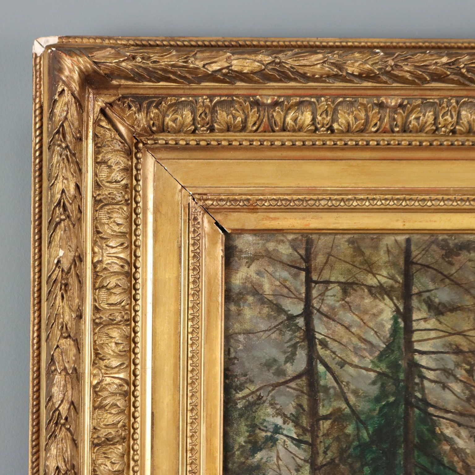 photo for sale Antique Painting Wooden Landscape Signed Tristan Lacroix 1883