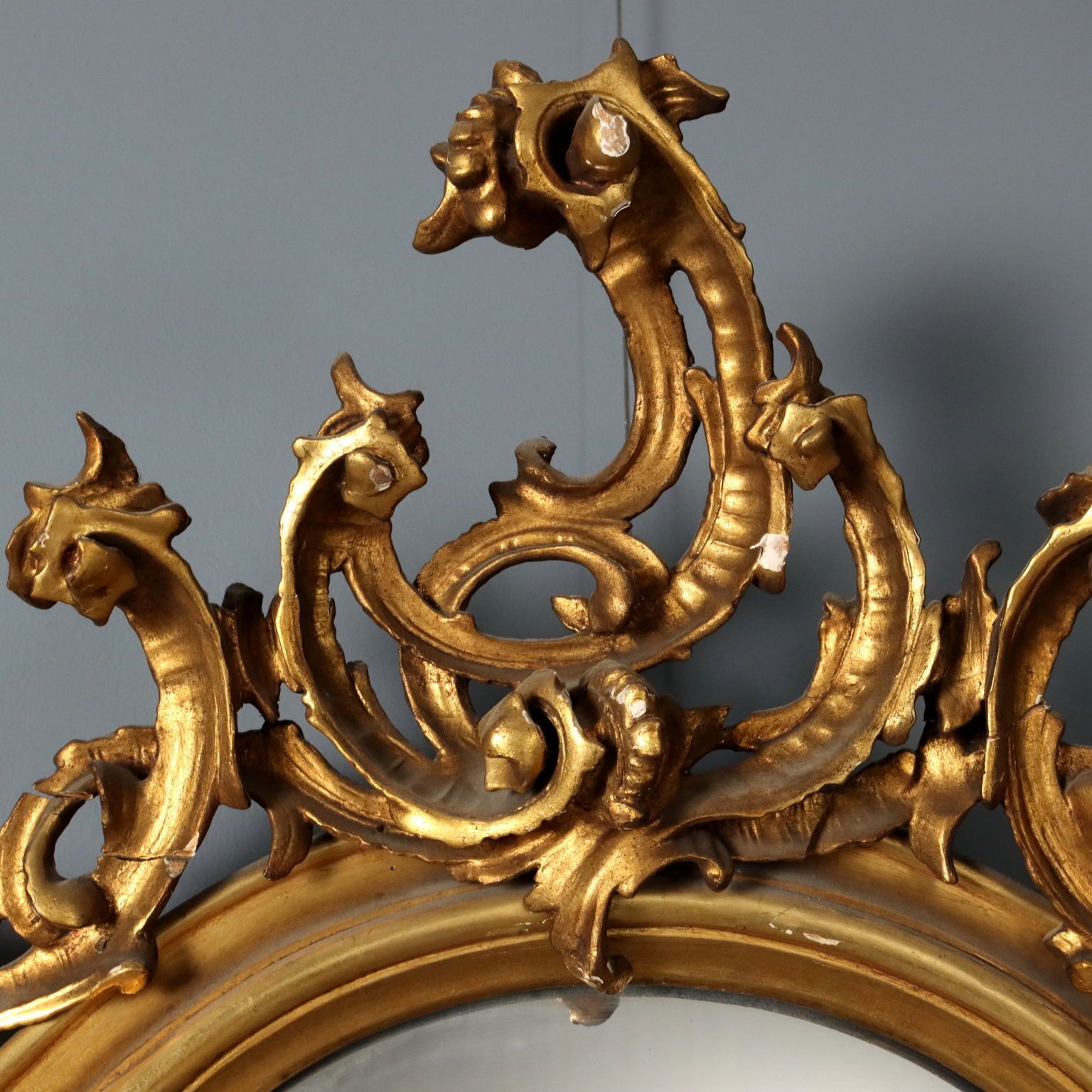 Antique Gilded Mirror Carved Wood Italy XX Century photo for sale