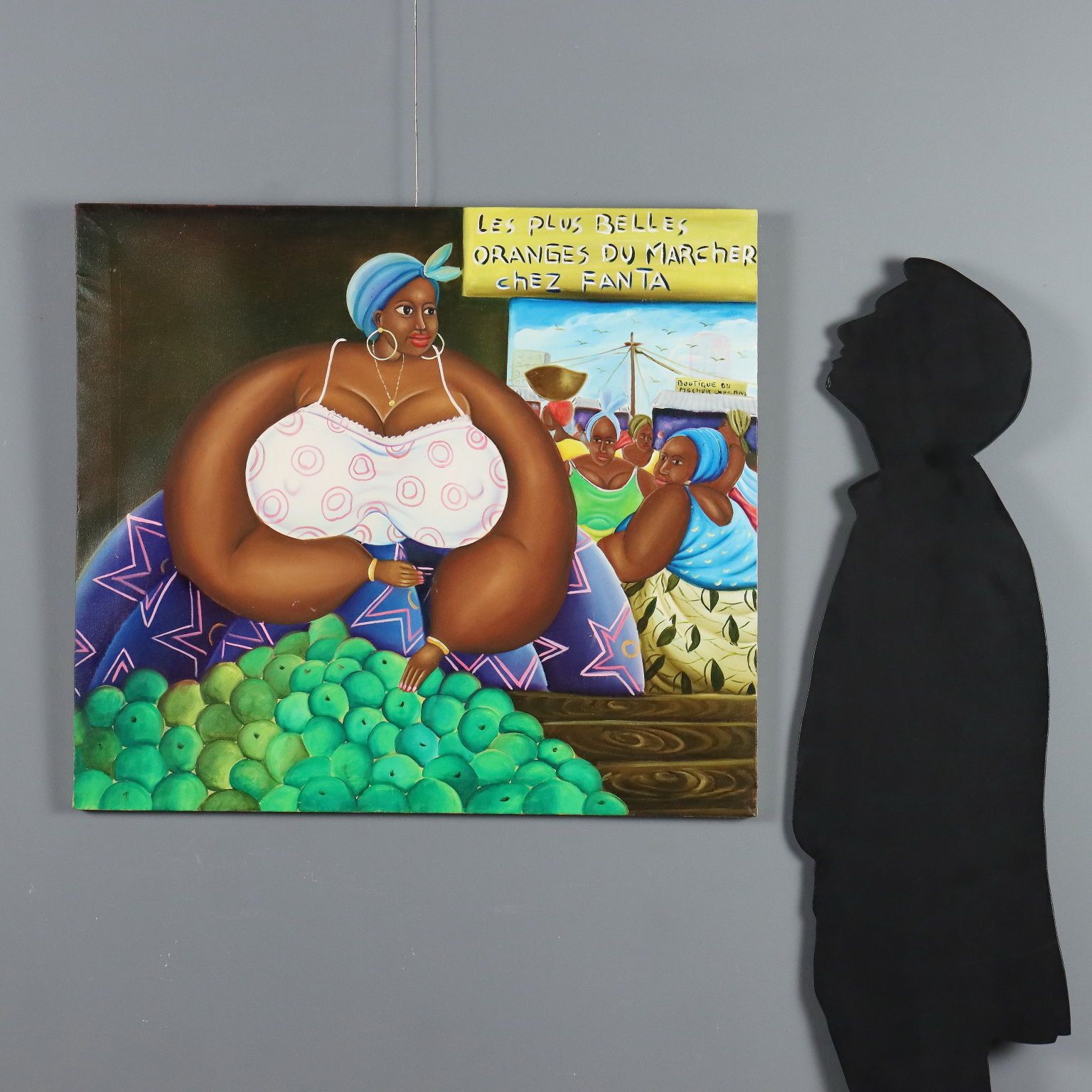 African Naif Painting The Orange Seller Oil On Canvas XX Century photo furniture
