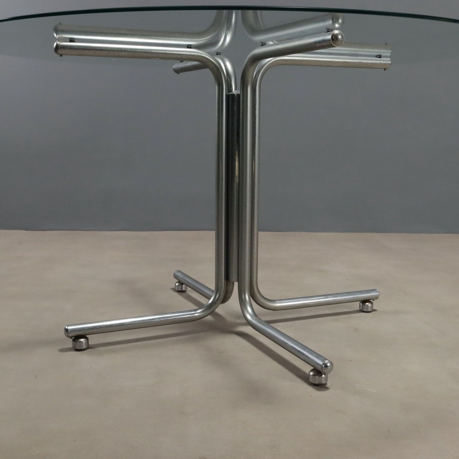 Vintage Round Table Design Chromed Metal Glass 1970s photo 900.0