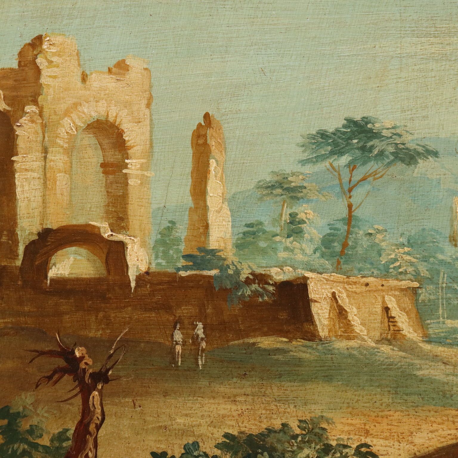 photo furniture Antique Painting Landscape With River Oil On Hardboard XVIII Century