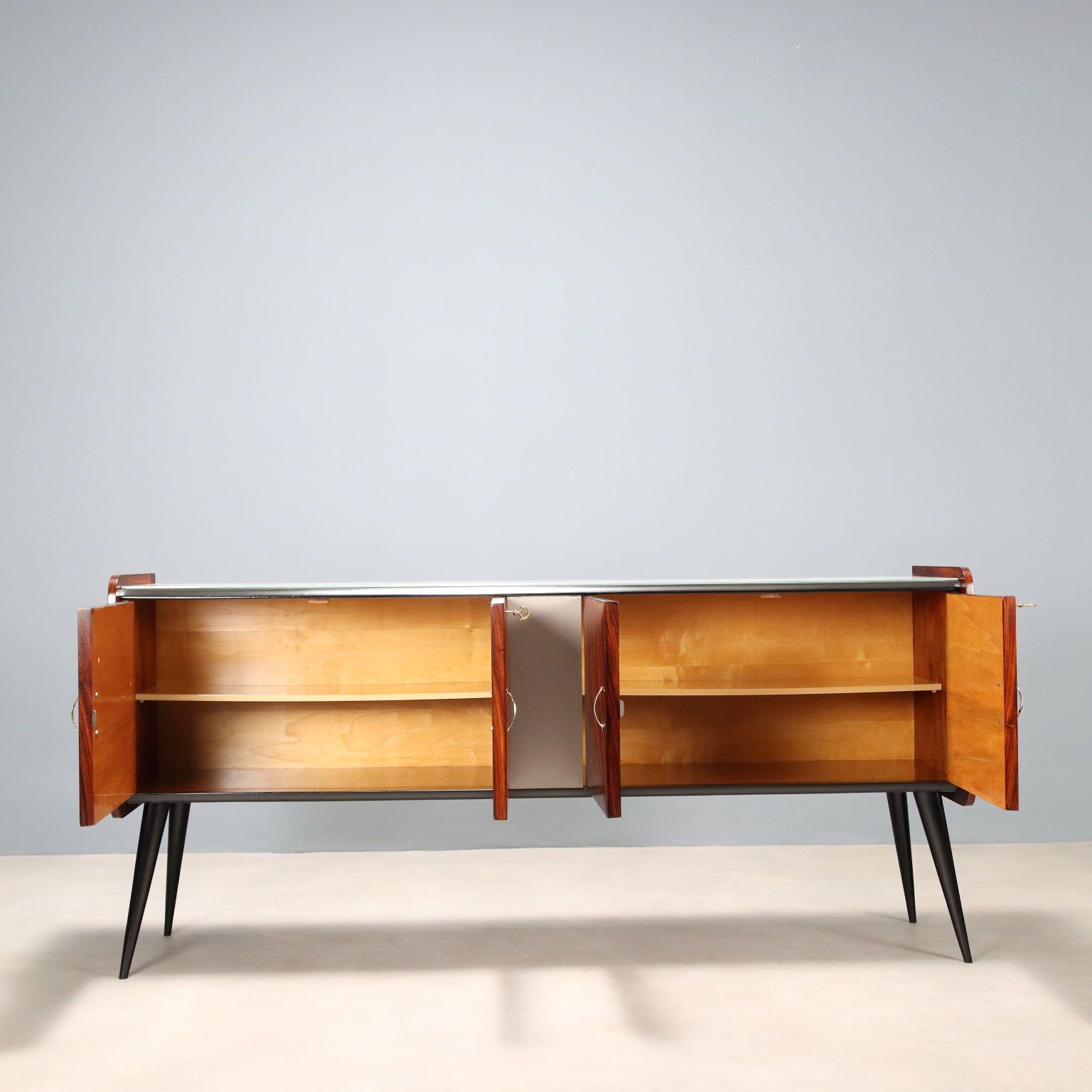 Vintage Buffet Cabinet Exotic Wood Design Italy 1950s 60s photo for sale
