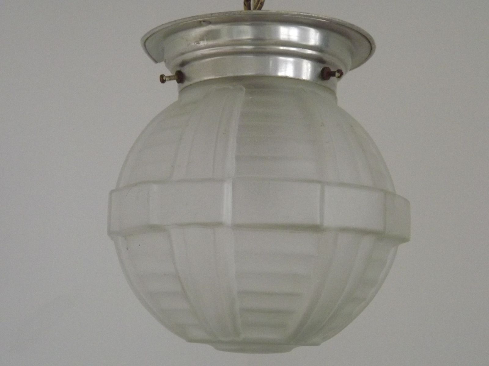 French Art Deco White Opaque Glass Shade Ceiling Light/ Lamp With Silver Metal Shade Fitter photo furniture