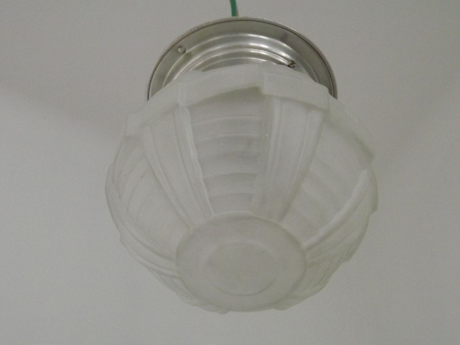 French Art Deco White Opaque Glass Shade Ceiling Light/ Lamp With Silver Metal Shade Fitter photo buy