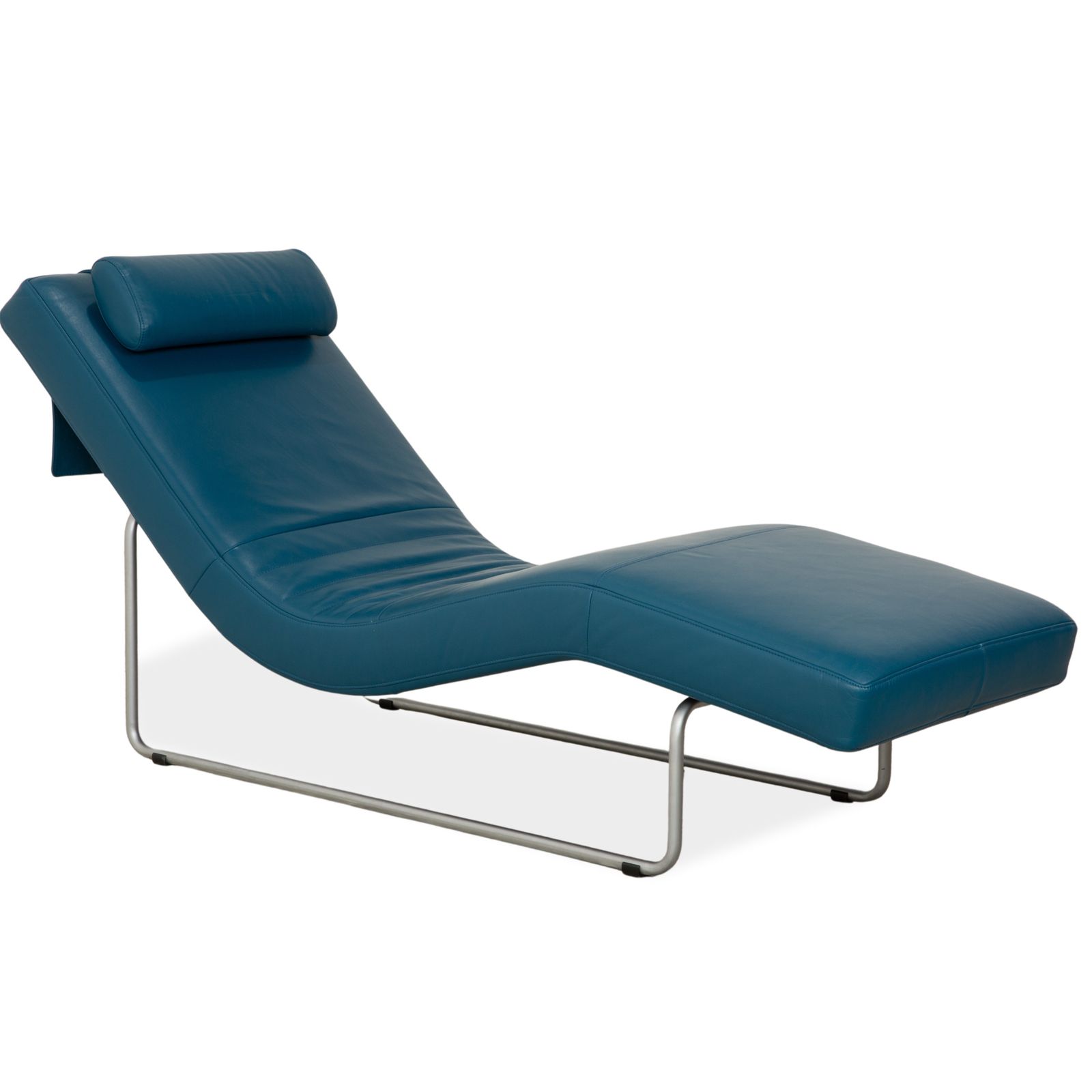 Rolf Benz 680 Leren Chaise Lounge Petrolblauw Manuele Functie