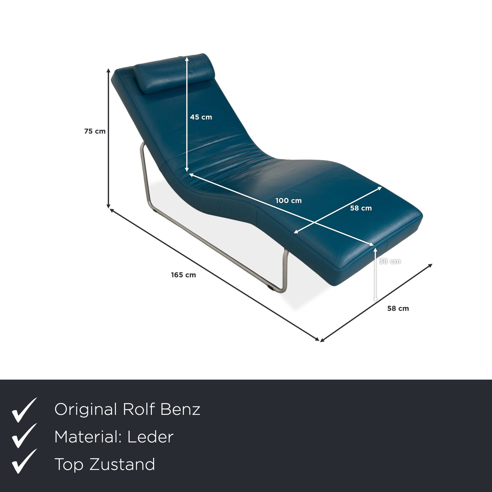Rolf Benz 680 Leren Chaise Lounge Petrolblauw Manuele Functie photo furniture