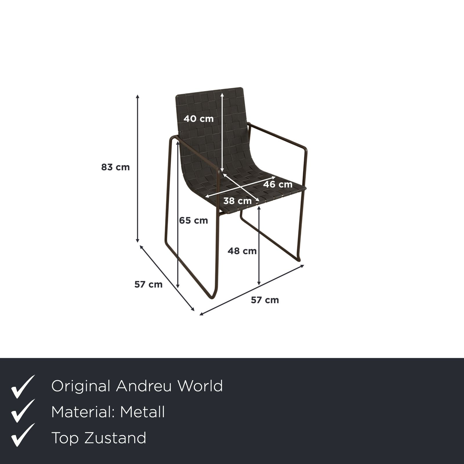 Set Of 4 Andreu World Trenza Metal Chairs, Anthracite Brown, Including Armrests photo furniture