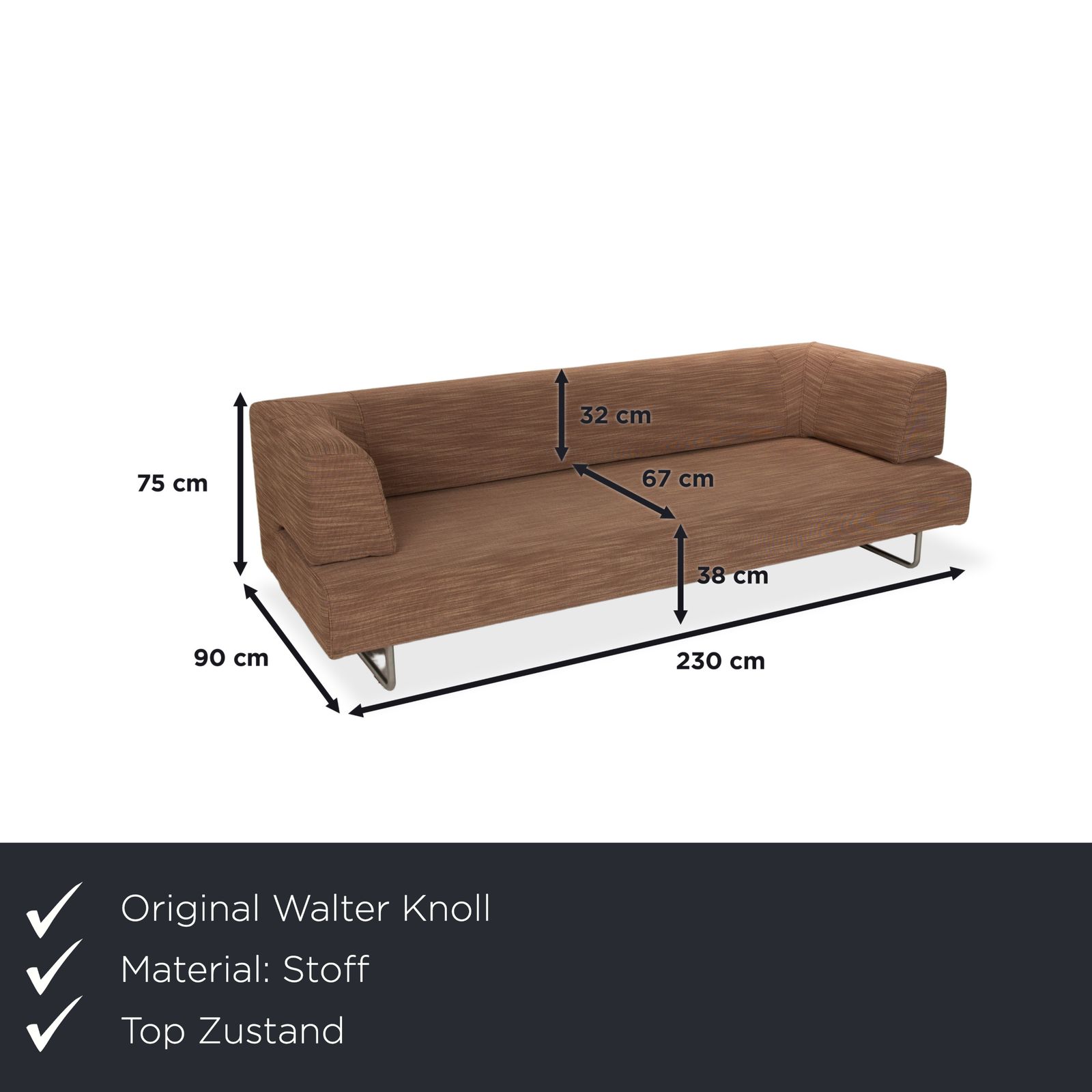 Canapé 3 places Walter Knoll Easy 480 en tissu brun, fonction manuelle photo furniture