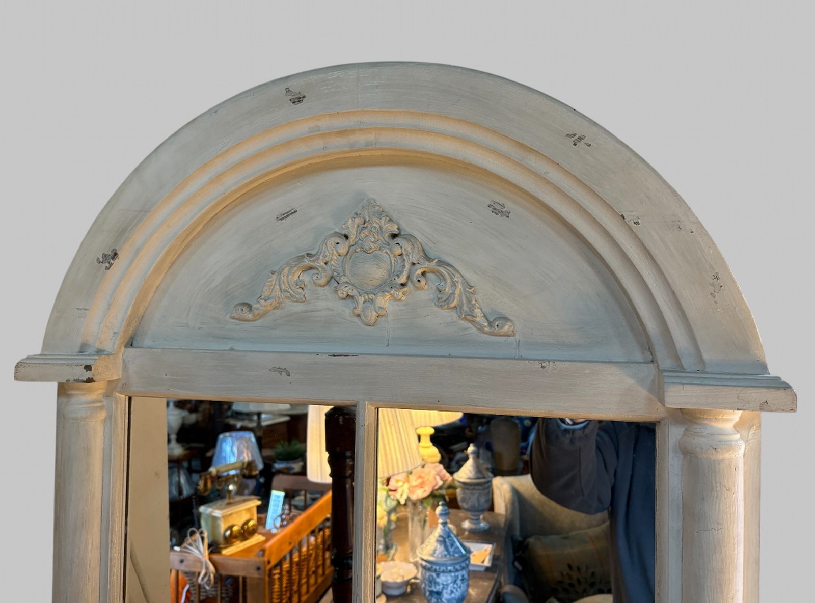 Arched Architectural Window Mirror – Painted & Lightly Distressed photo for sale