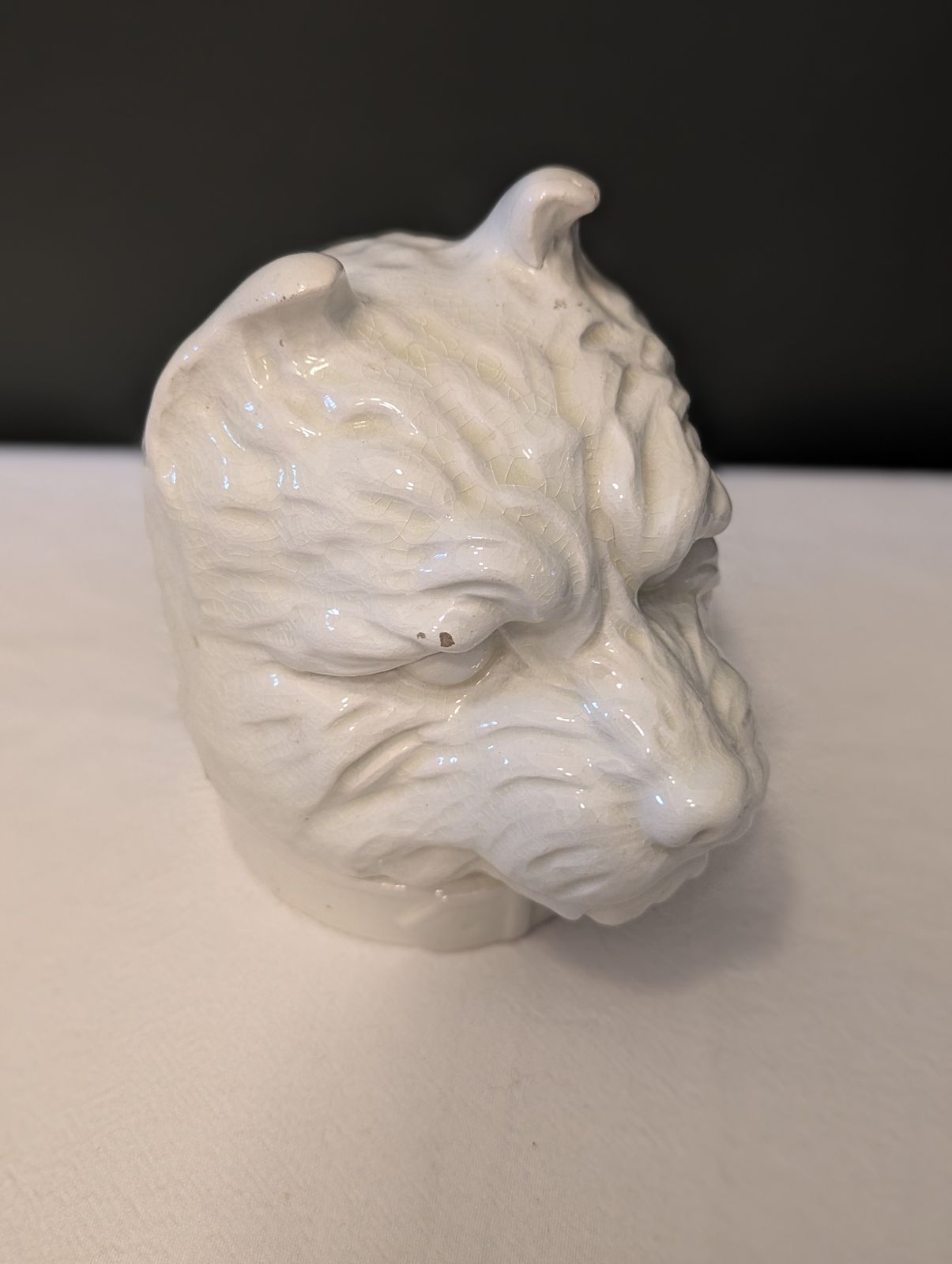 Rare Unpainted Majolica "Tom Terrier" Saint Clement Tobacco Pot, 1900 photo 170.0