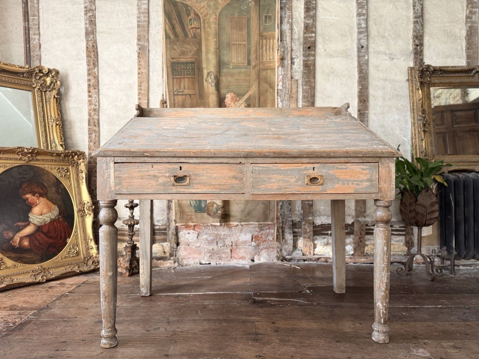 Antique Distressed Painted Scrubbed Pine Clerk's Desk (Shop) Display Table photo furniture
