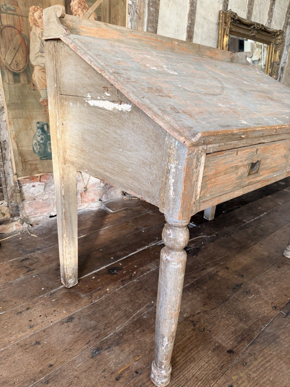 photo buy Antique Distressed Painted Scrubbed Pine Clerk's Desk (Shop) Display Table