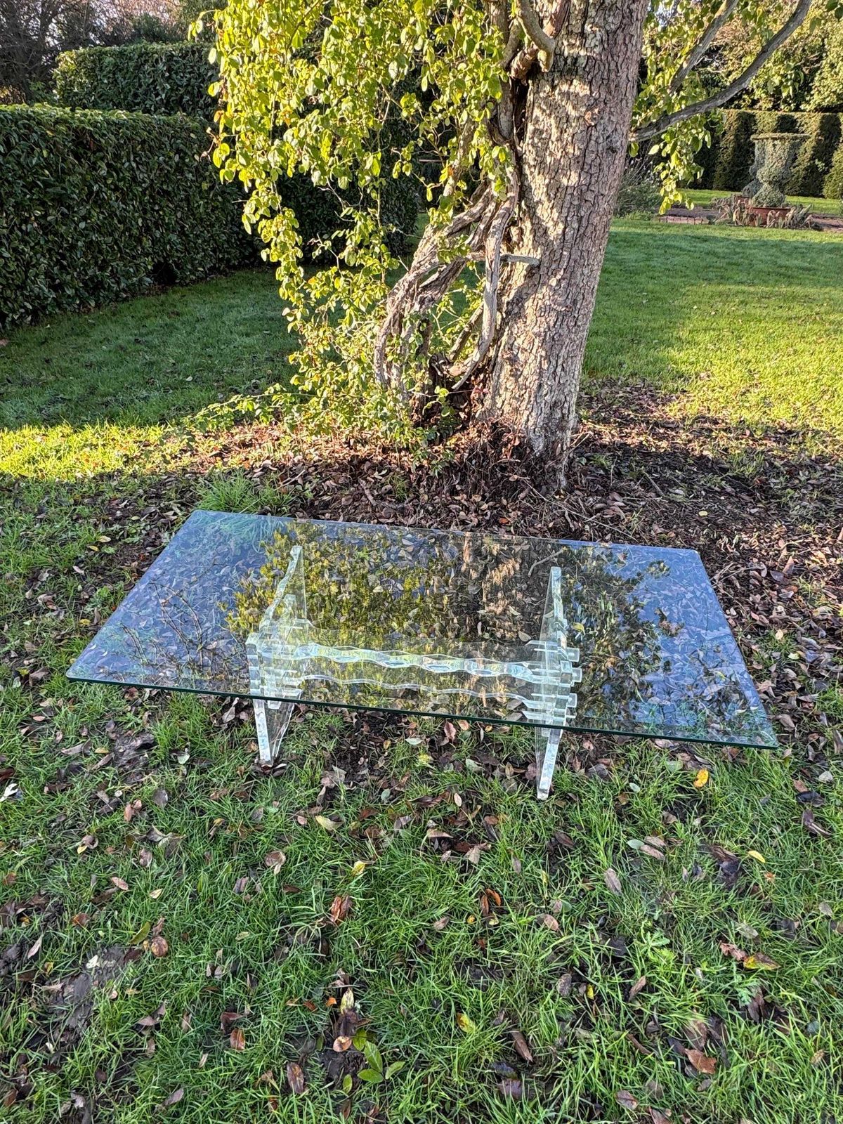 Hollywood Regency Lucite/Plexiglass Coffee Table With Glass Top 1953 photo Furniture
