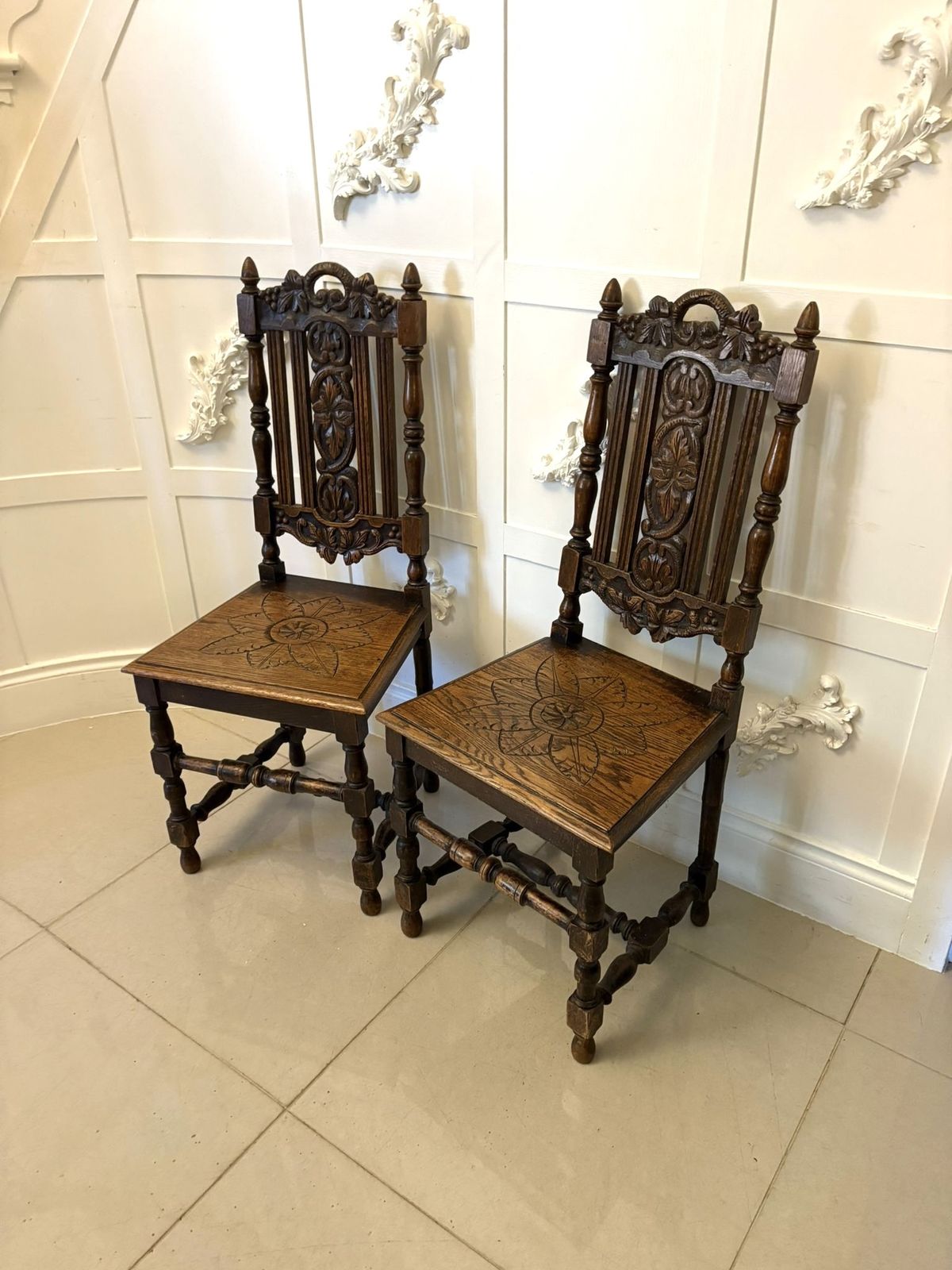 Antique 19th Century Pair Of Quality Carved Oak Side Chairs photo buy