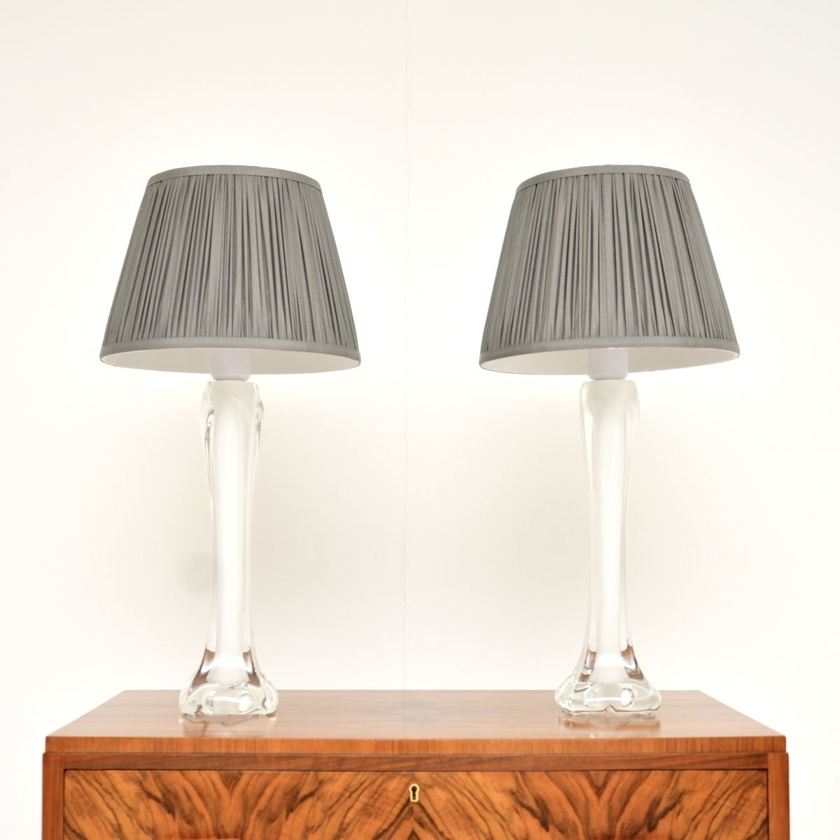 Pair Of Vintage Swedish Glass Table Lamps By Paul Kedelv For Flygsfors