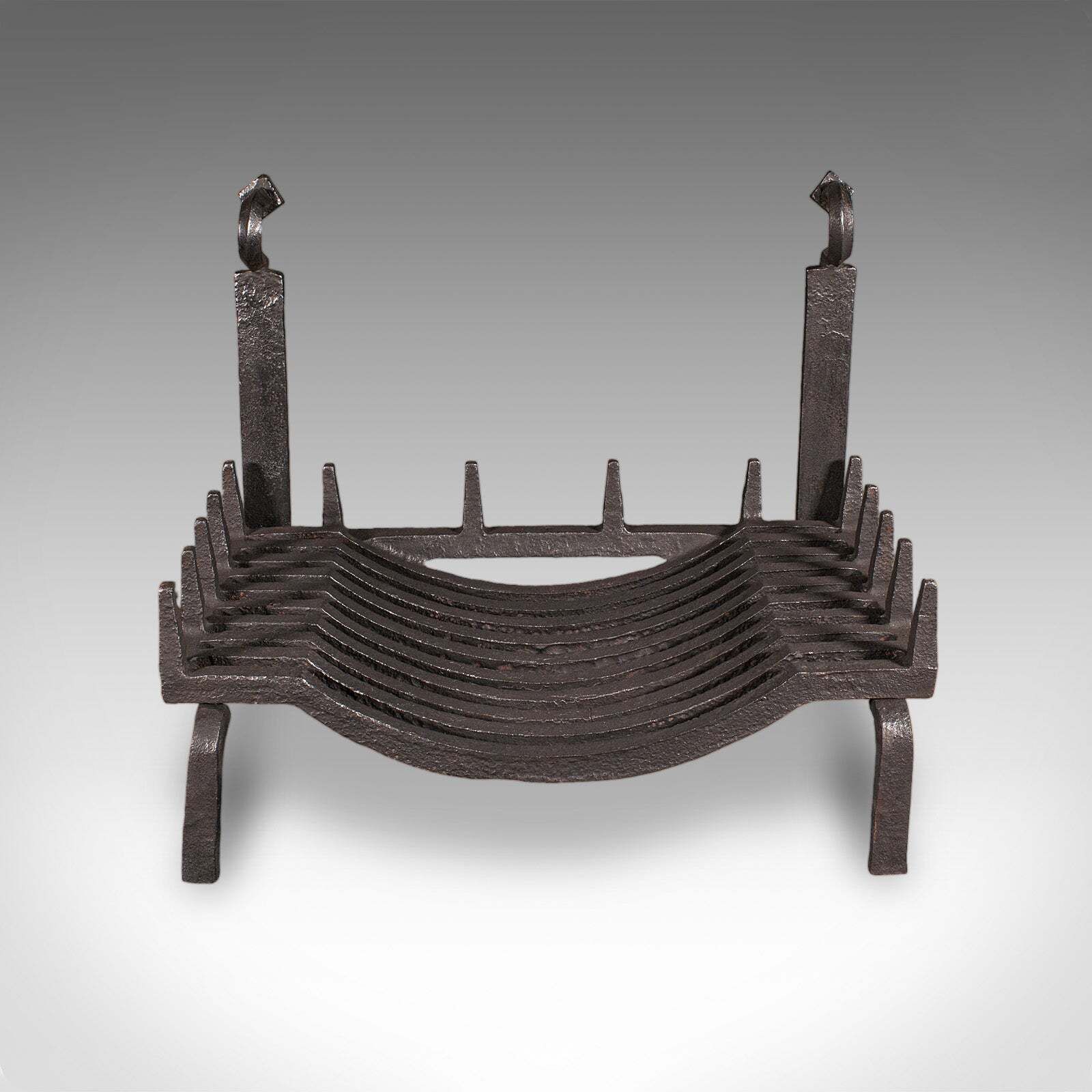 Antique Fireplace Set, English, Wrought Iron, Fire Basket, Andirons, Victorian photo Home Fixtures