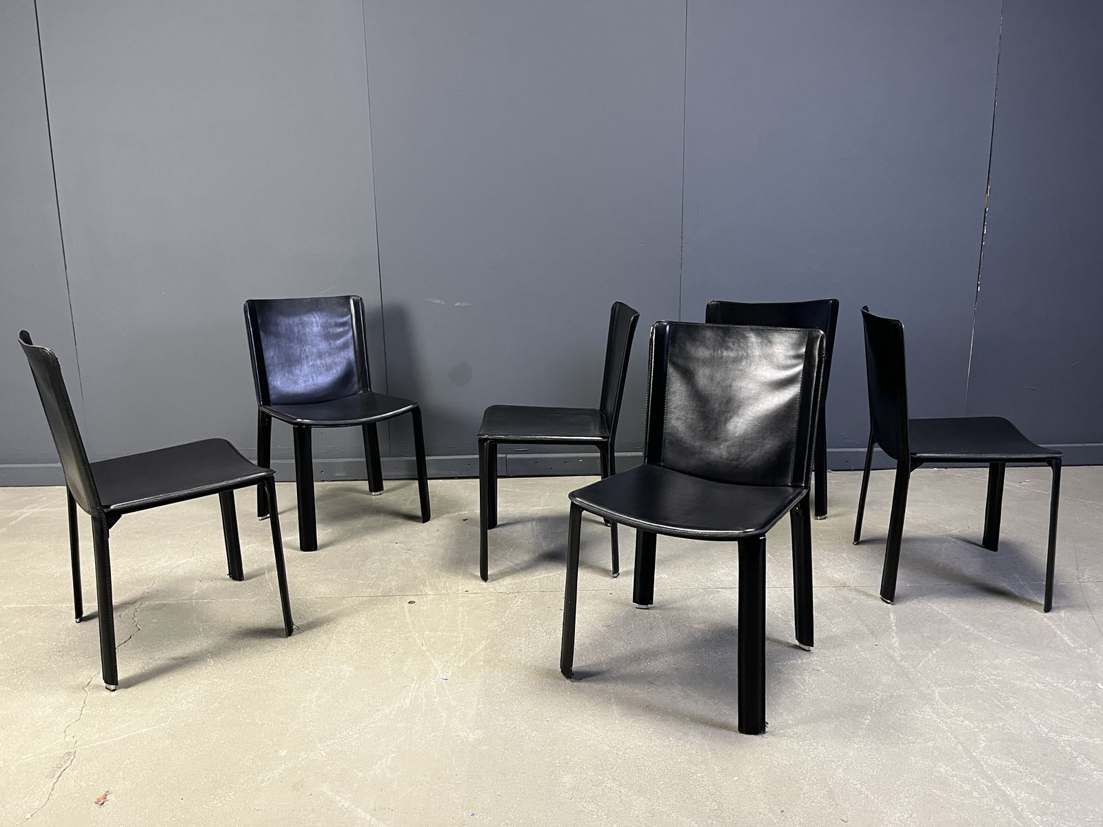 Vintage Black Leather Dining Chairs By Cidue, Set Of 6   1980s photo 1250.0