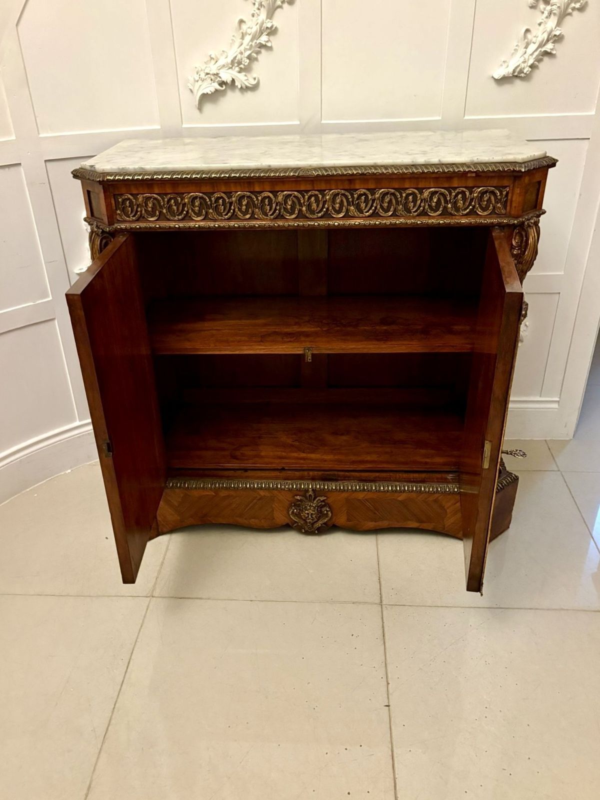 Exceptional Quality Antique French Louis XVI Style Marble Top Side Cabinet photo vinterior