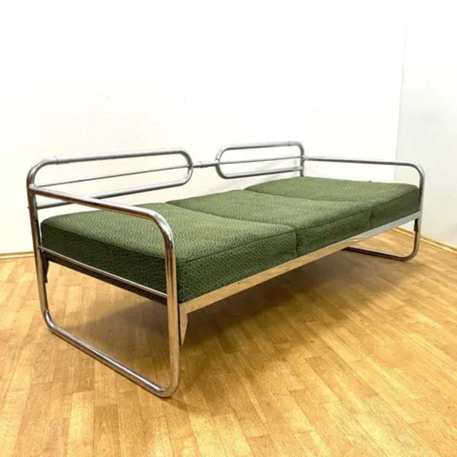 Bauhaus Chromen Sofa Van Slezák, Tsjecho Slowakije, Jaren 1930 photo vintage