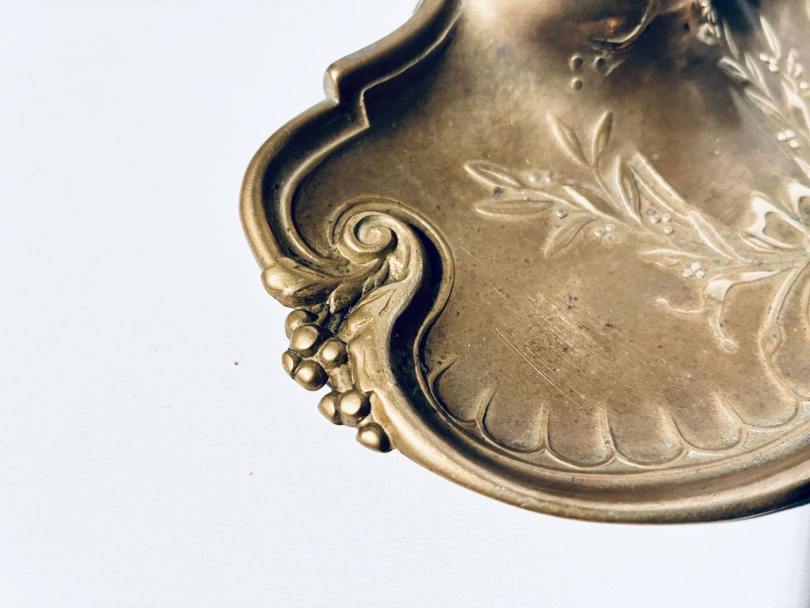 219.0 French Art Nouveau Ornamented Ink Well Stand Brass / Antique Desk Decor 1880s photo