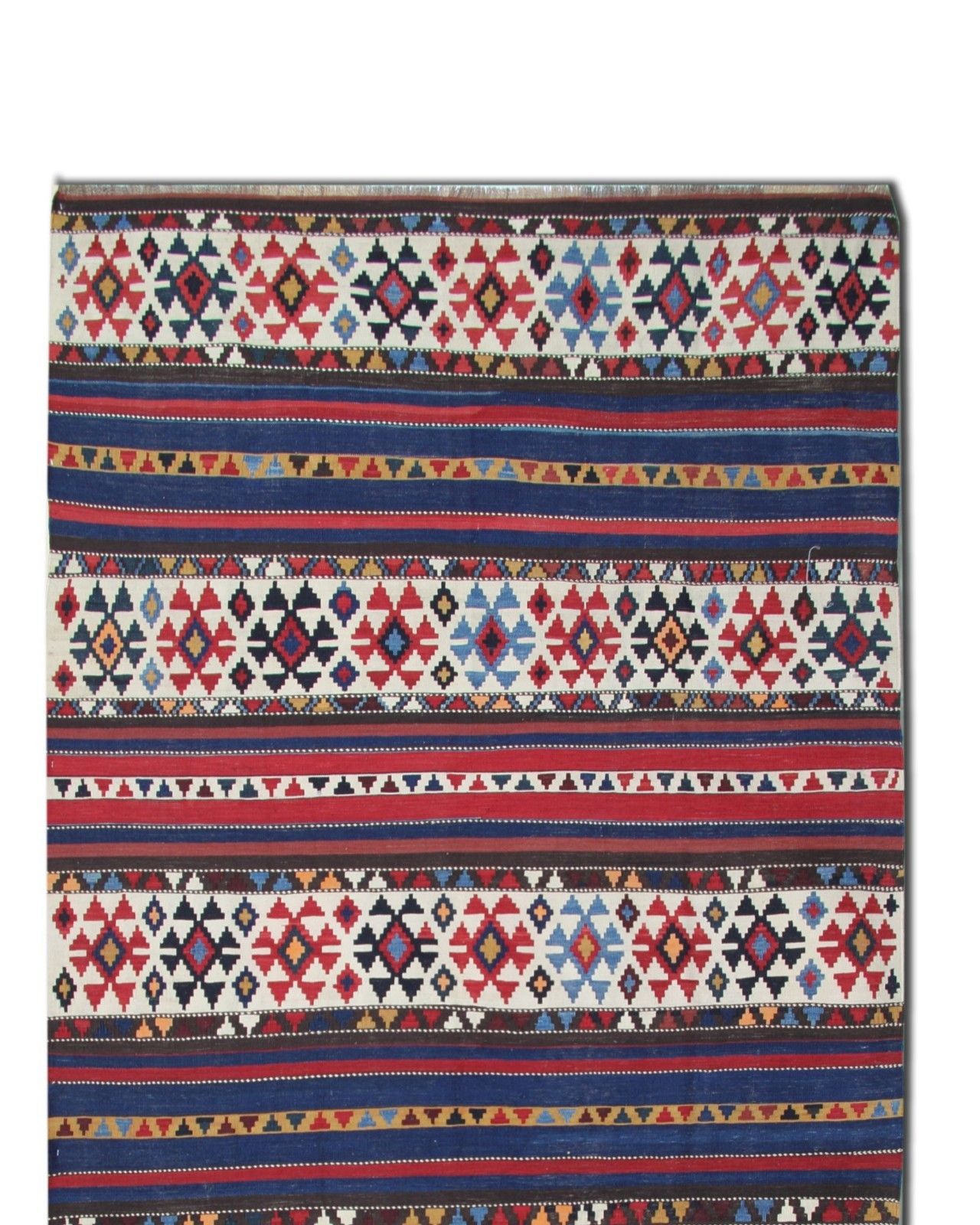 Shirvan Kilim Runner Rug 1940s Tribal Striped Geometric Wool 340x160cm photo vintage