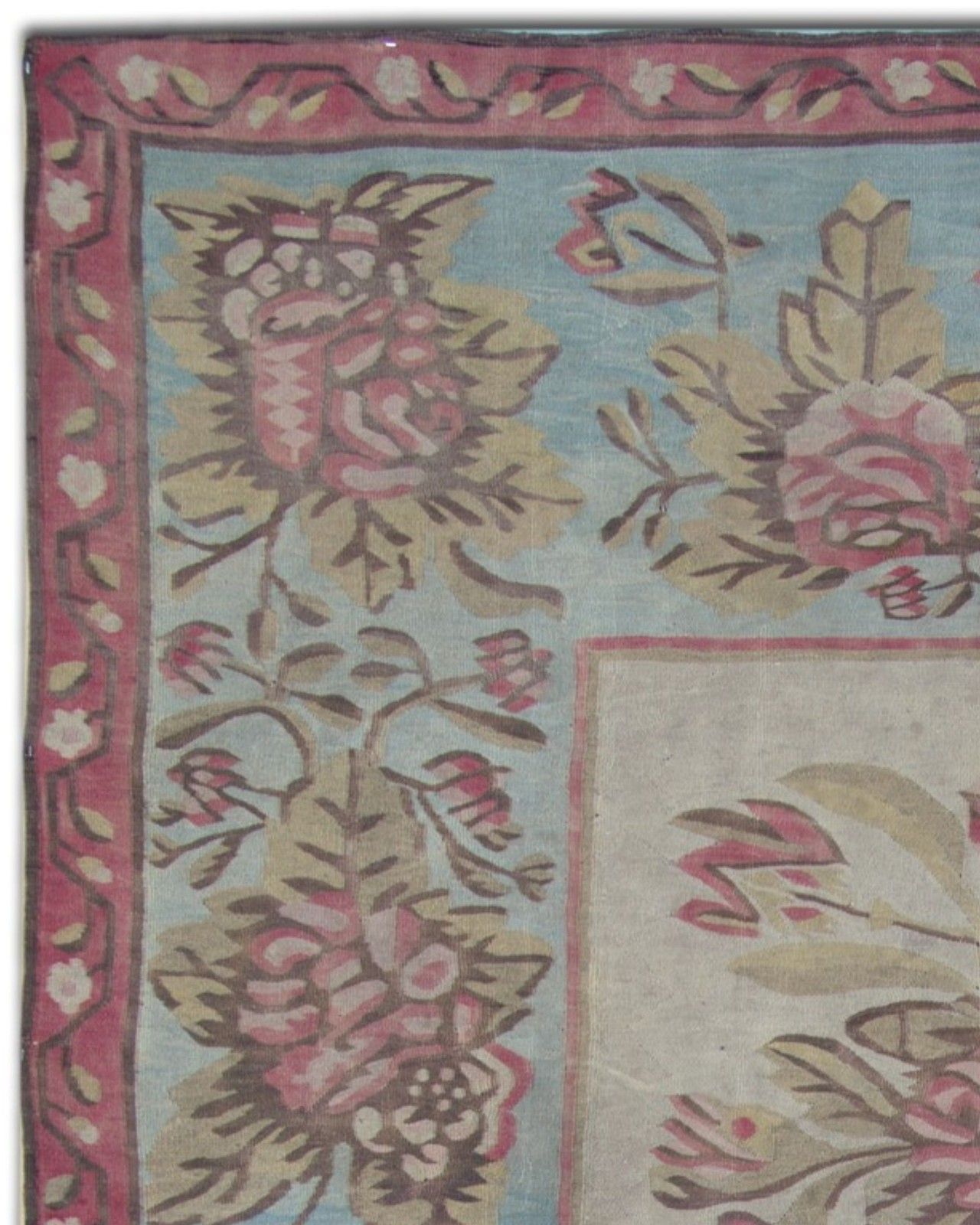 Pink & Blue Bessarabian Kilim Rug 1870s Floral Wool Flatweave Carpet 176x271cm photo 14500.0