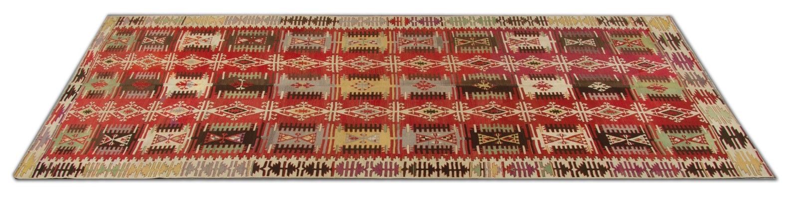 Turkish Kilim Runner 1890s Tribal Geometric Wool Flatweave 390x163cm photo Textiles