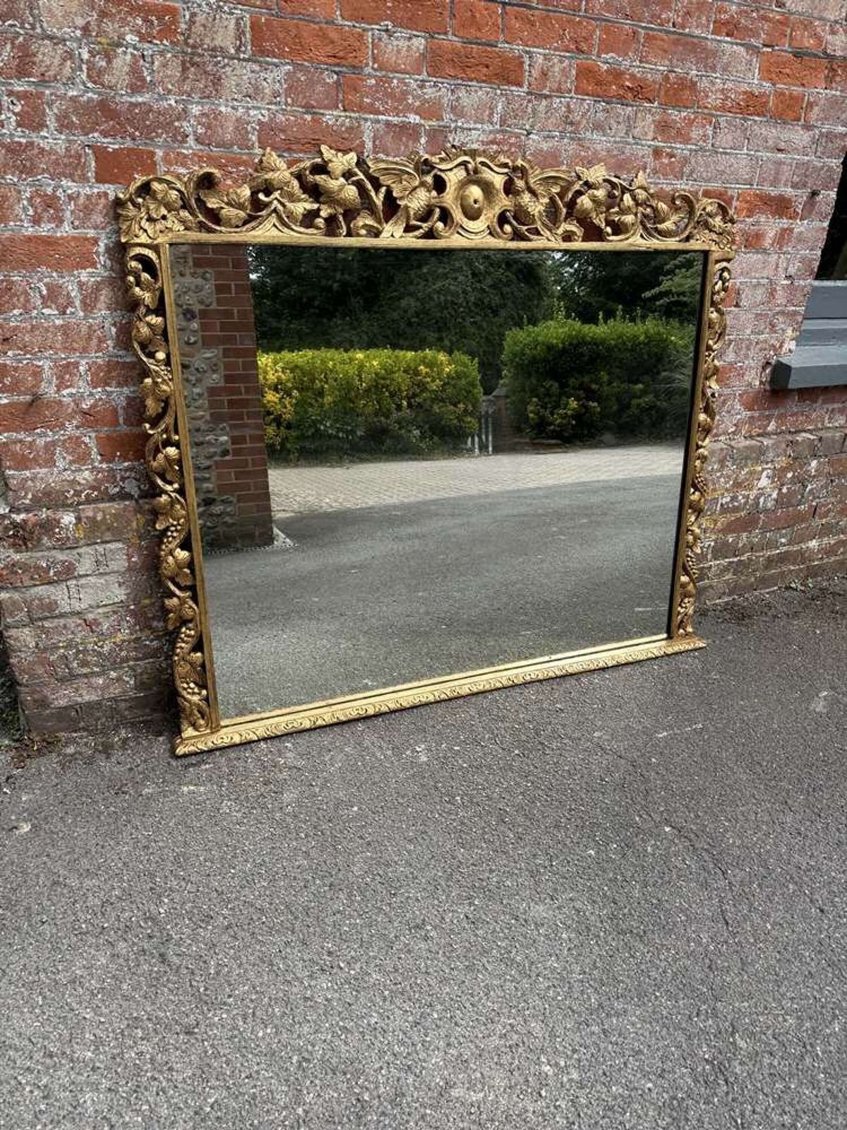 A Delightful Large Antique English 19th C Ornate Framed Overmantle Mirror.