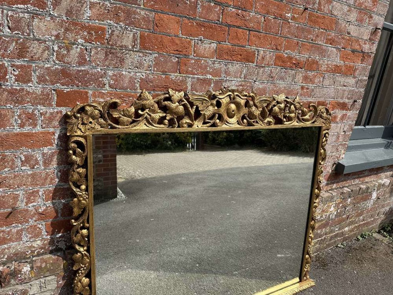 A Delightful Large Antique English 19th C Ornate Framed Overmantle Mirror. photo Home Decor