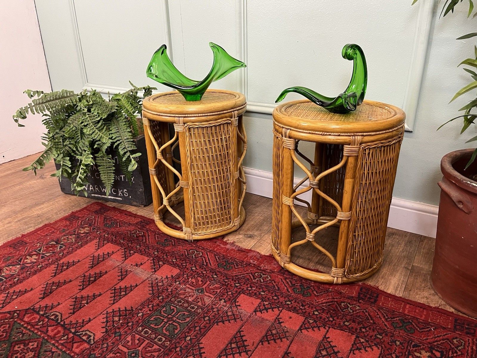 Stunning Pair Of Vintage Boho Bamboo Bedside Tables, Occasional Tables, Retro photo furniture