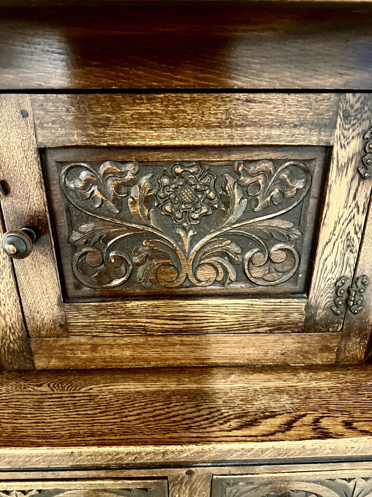 Jacobean 19th Century Oak Hand Carved Gothic Style Court Cabinet photo vintage