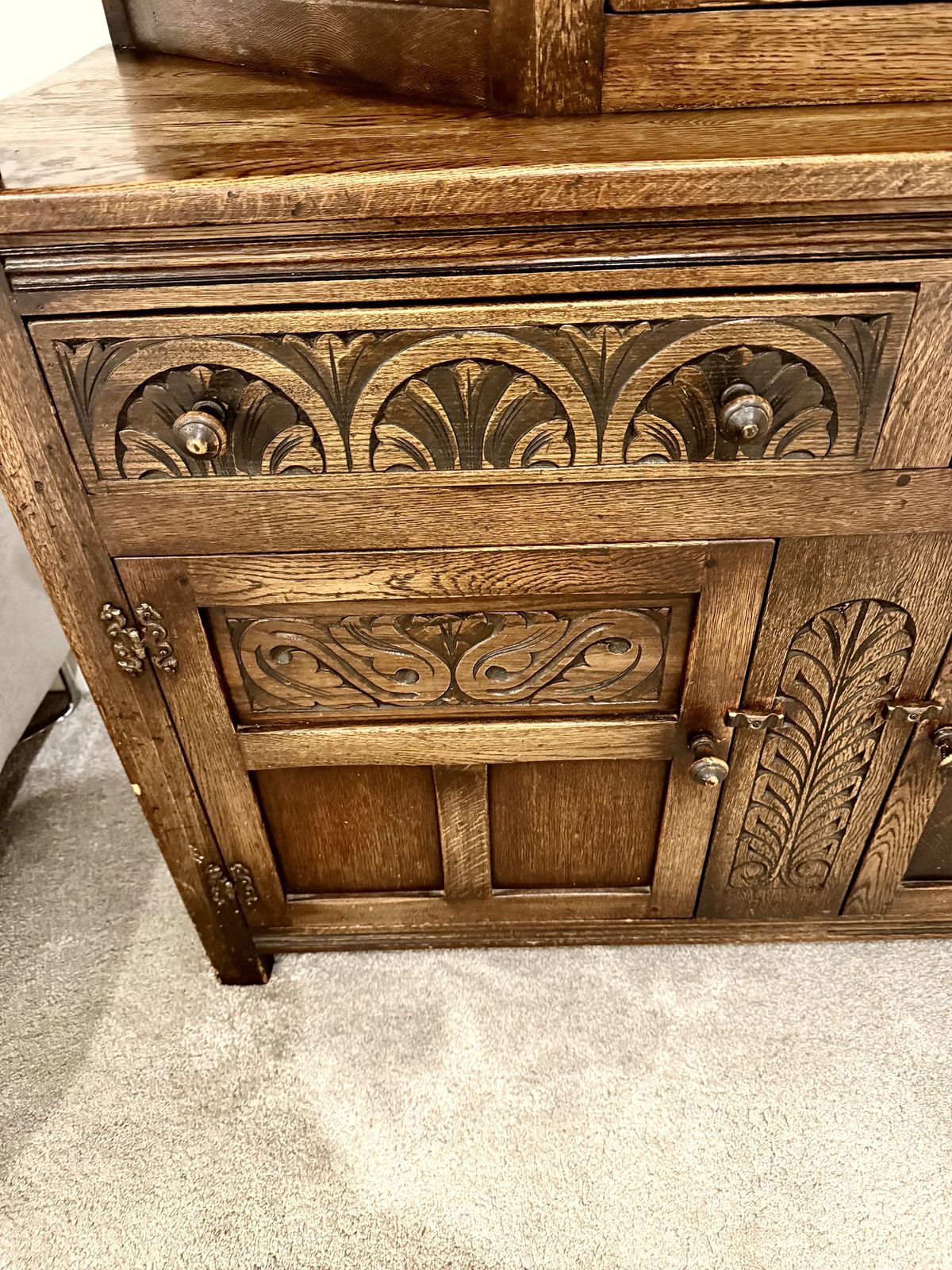 photo furniture Jacobean 19th Century Oak Hand Carved Gothic Style Court Cabinet
