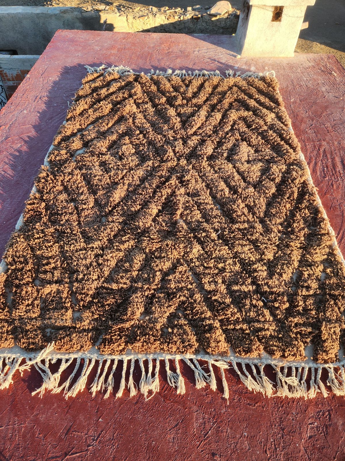Textiles Luxurious Statement: Extra Large Chocolate Brown Moroccan Shaggy Rug photo
