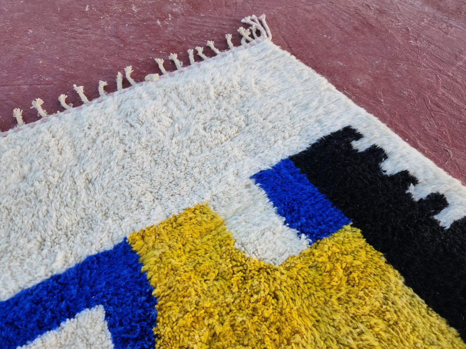 Postmodern Moroccan Abstract Rug, Multi Color Geometric, Shaggy Wool (250x150cm) photo for sale