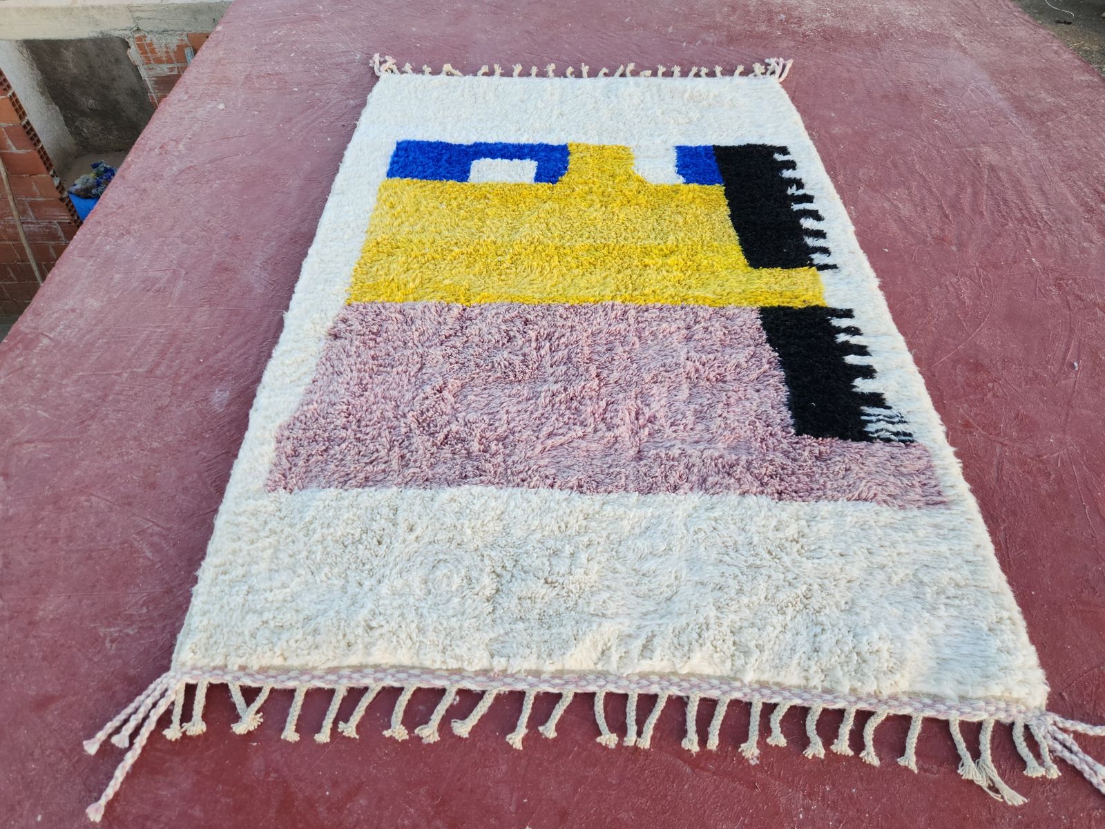 photo vinterior Postmodern Moroccan Abstract Rug, Multi Color Geometric, Shaggy Wool (250x150cm)