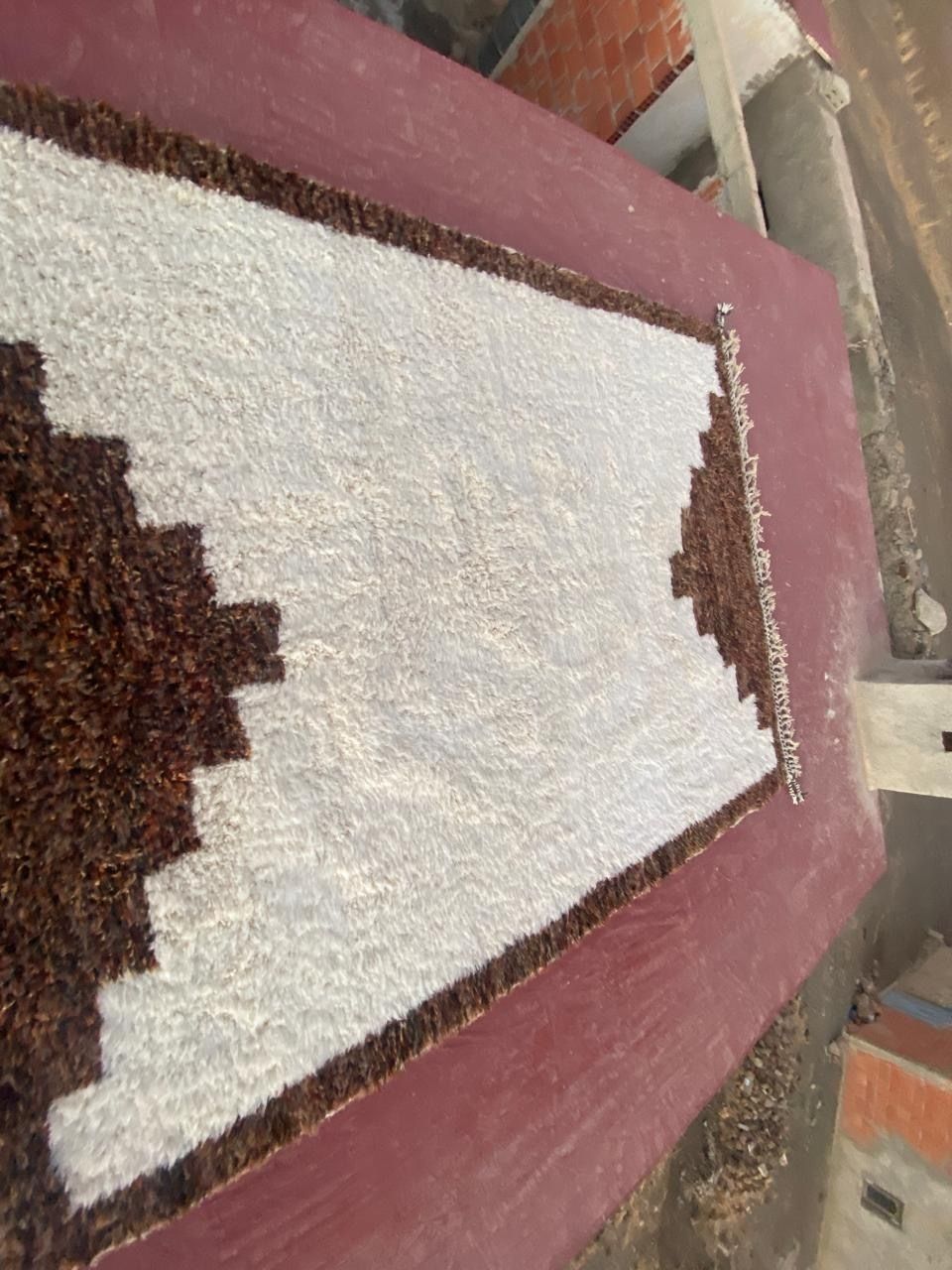 photo for sale Large Moroccan Shaggy Rug, Brown & Cream Chevron Pattern, High Pile Wool (300x200cm)