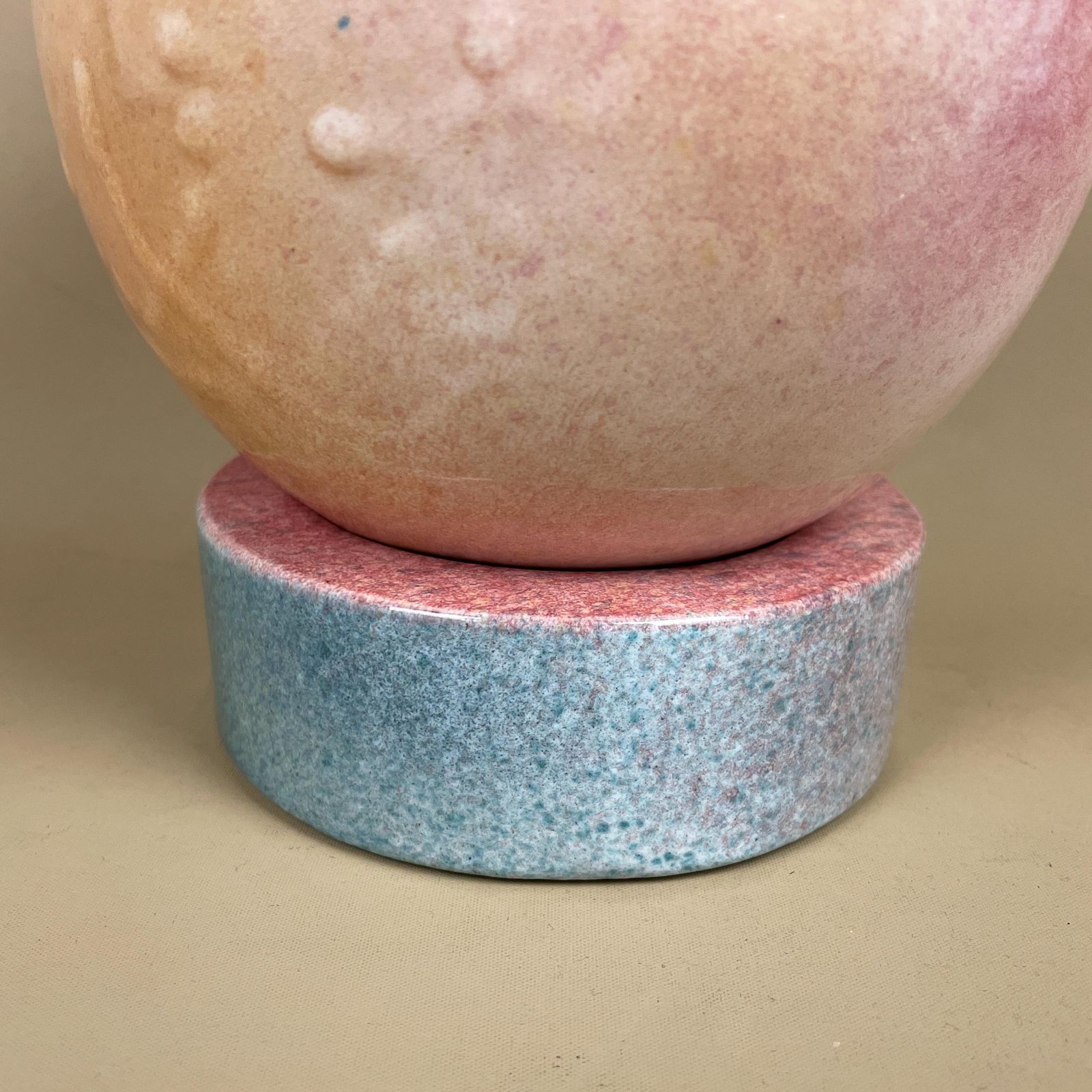 Large Ceramic Egg Sculpture Pink Raku Style Glazed Art Ornament With Stand Modern Studio Pottery Egg Decor Pastel Home Accent Contemporary photo for sale