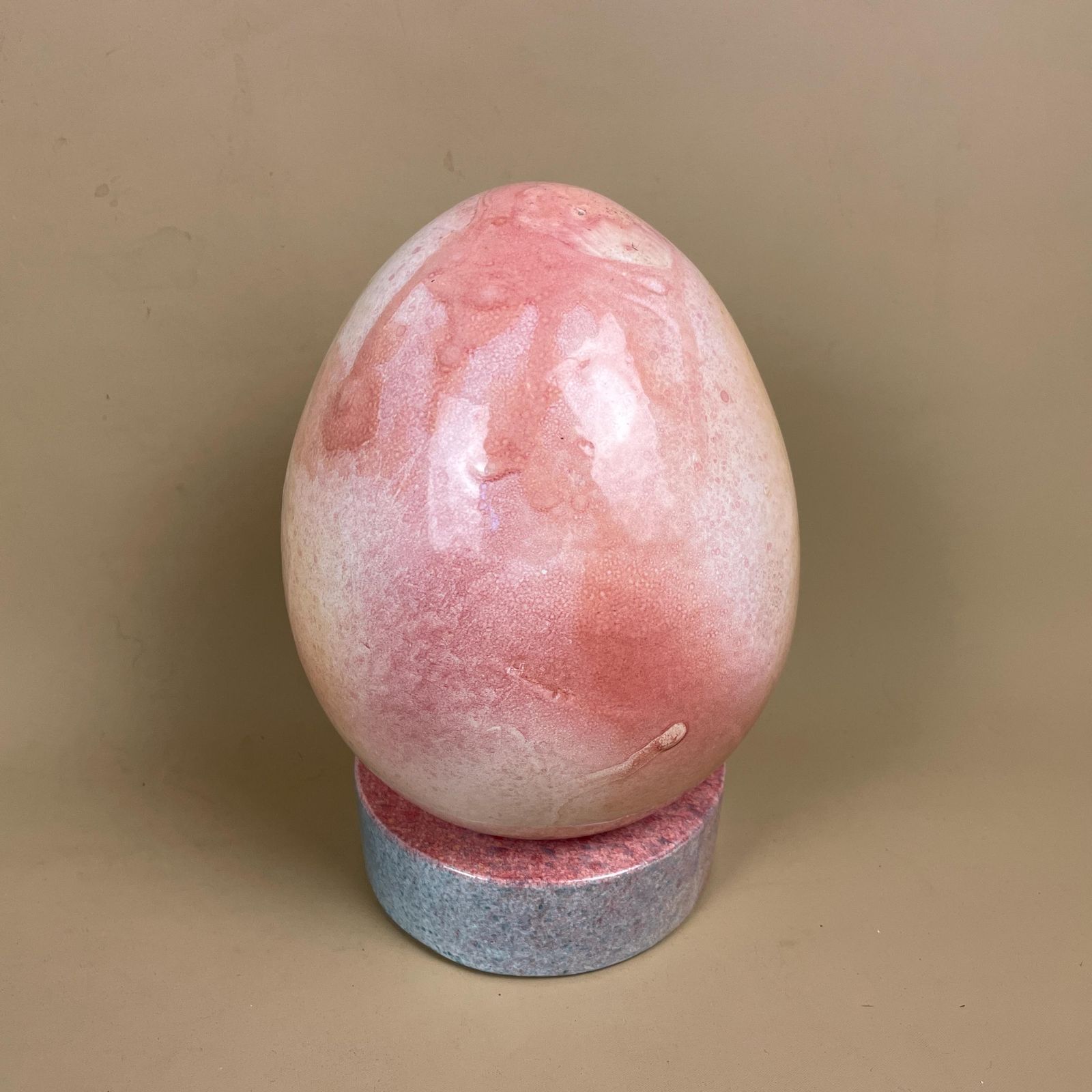Large Ceramic Egg Sculpture Pink Raku Style Glazed Art Ornament With Stand Modern Studio Pottery Egg Decor Pastel Home Accent Contemporary photo 175.0