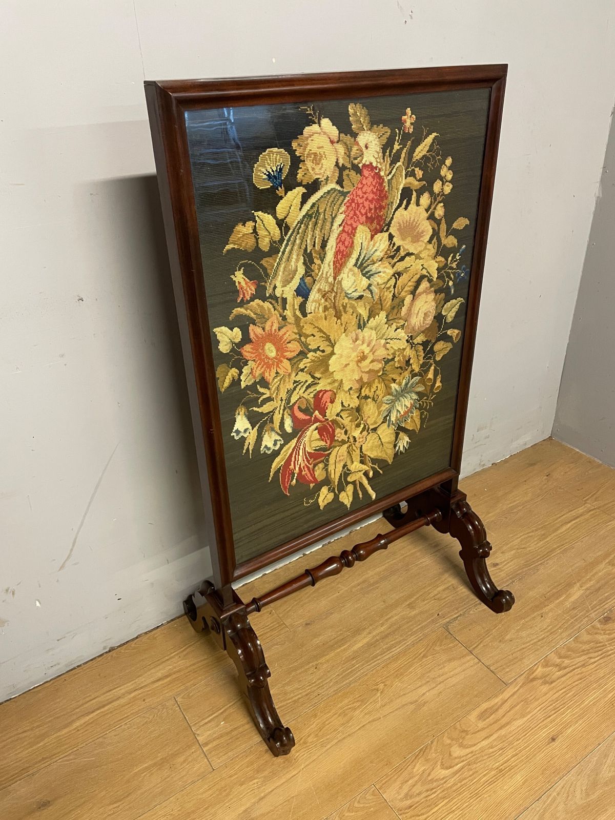 C19th Country House Mahogany Tapestry Firescreen photo for sale