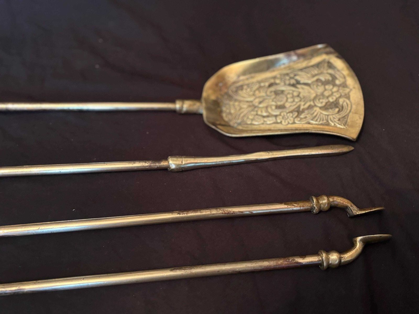 Large Antique Solid Brass Ball & Claw Fireside Companion / Tool Set photo buy