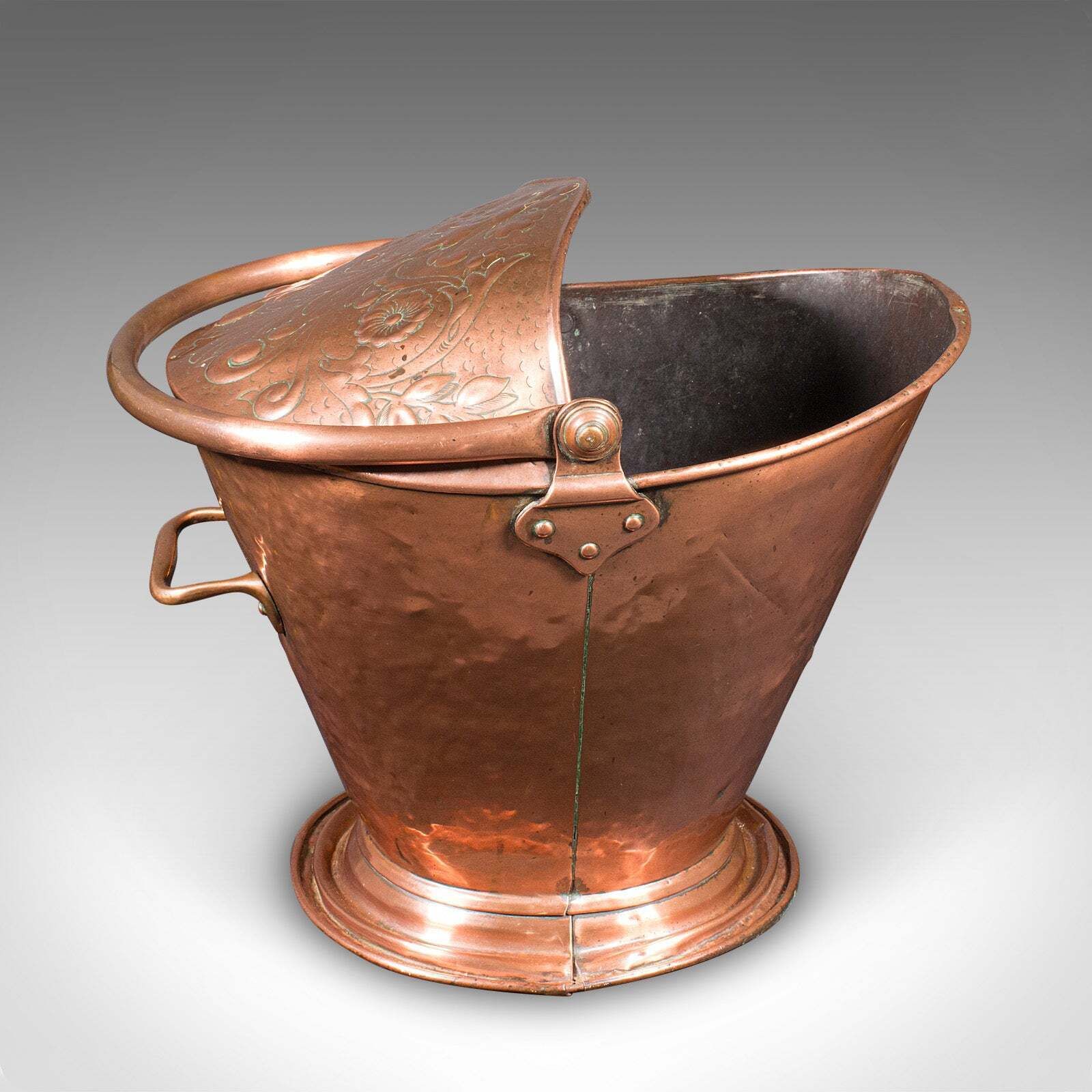 Antique Fireplace Coal Scuttle, English Copper, Basket, Art Nouveau, Victorian photo Home Fixtures