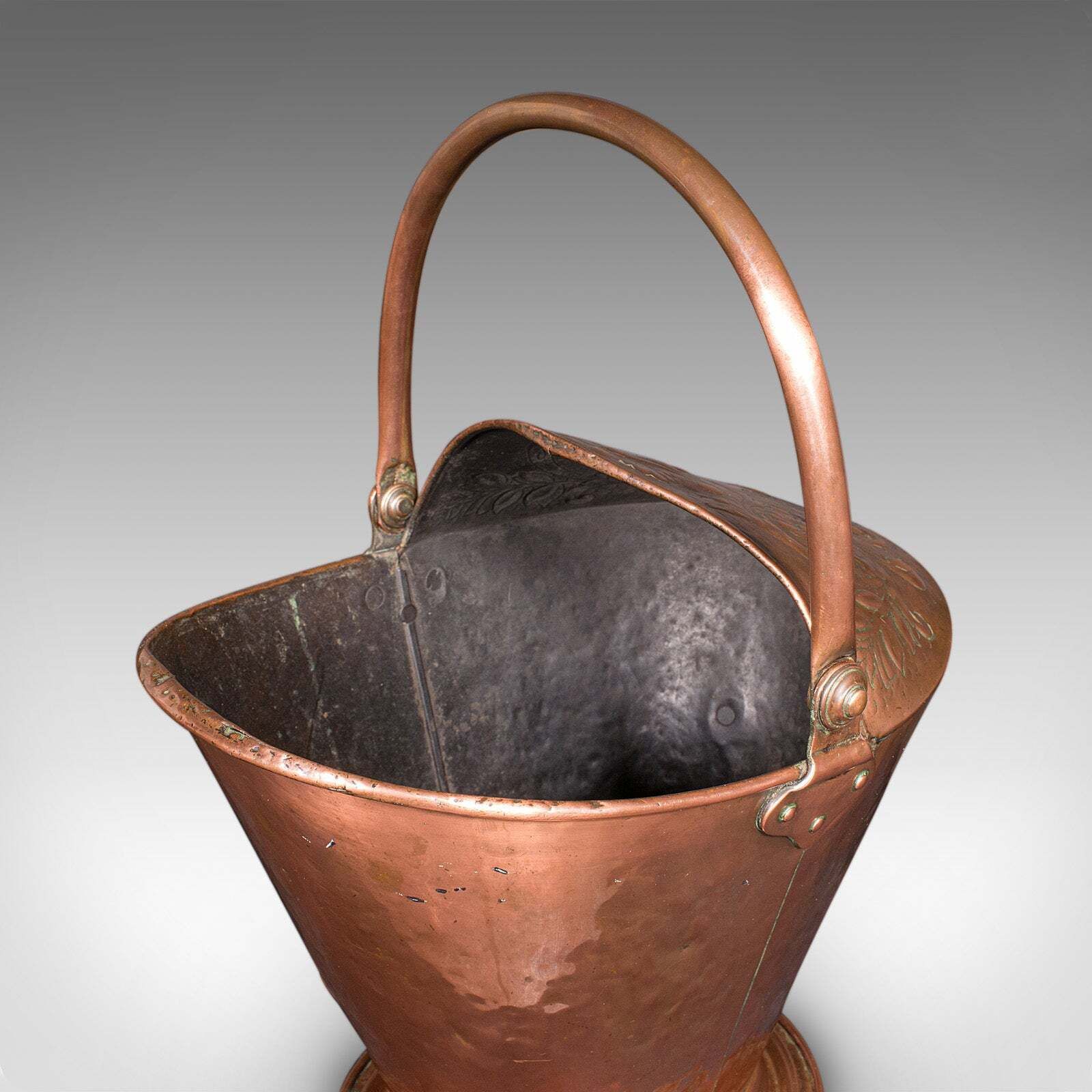 Antique Fireplace Coal Scuttle, English Copper, Basket, Art Nouveau, Victorian photo buy