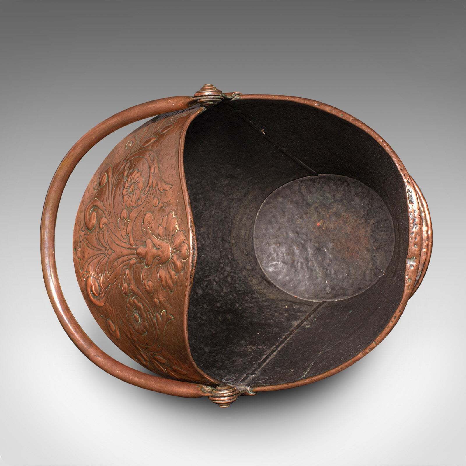photo furniture Antique Fireplace Coal Scuttle, English Copper, Basket, Art Nouveau, Victorian