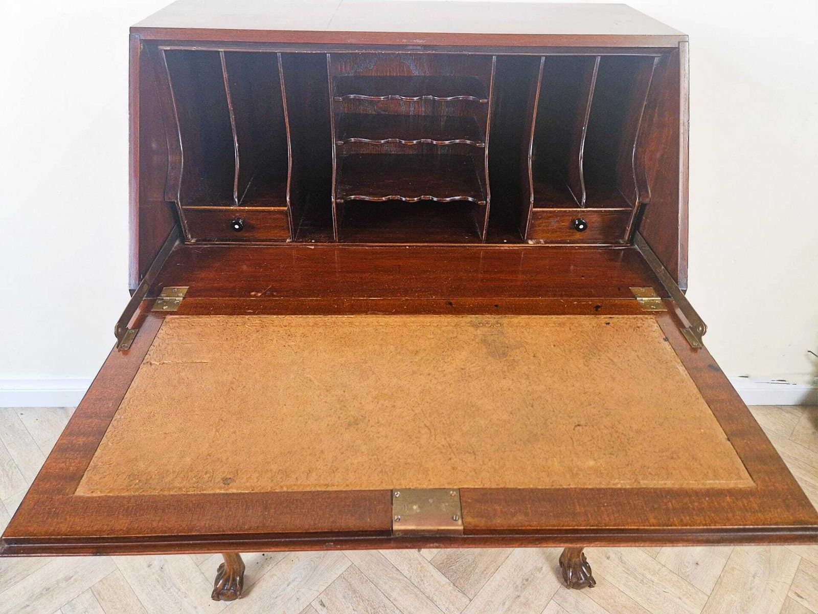 Merryweather Vintage Edwardian Regency Walnut & Oak Burr Writing Desk Bureau photo for sale