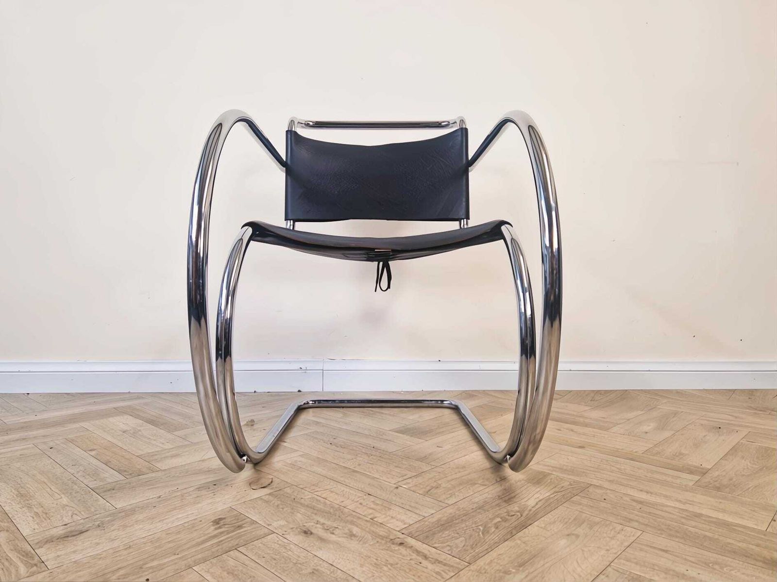 Mies Van Der Rohe Thonet Mr20 Leather & Chrome Mid Century Bauhaus Cantilever Lounge Chair photo furniture